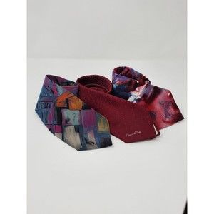 OSCAR DE LA RENTA SILK NECKTIE LOT OF THREE TIES MAROON PURPLE ABSTRACT VINTAGE